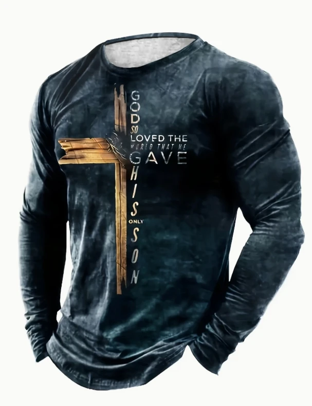 

Men'S Long Sleeve T-Shirt, Casual Round Neck, Polyester Knit, Regular Fit, Streetwear, Outdoor Wear, No Chest Pads, All-Season