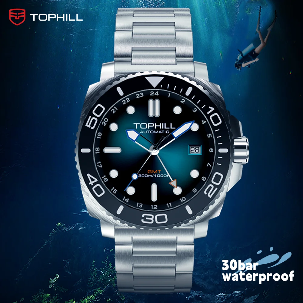 

TOPHILL Mechanical watch 30bar waterproof NH34 GMT Men's watches Luminous watches Automatic Movement Luxury Sapphire Glass