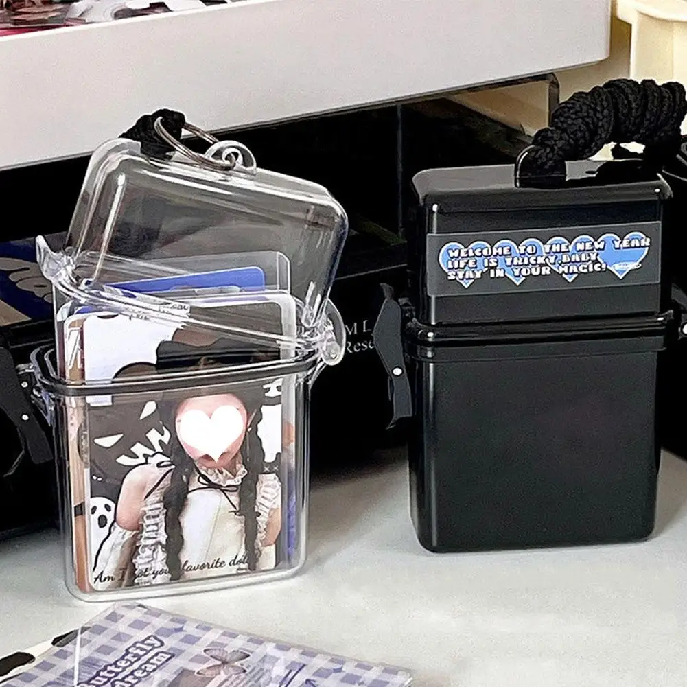 Plastic Photo Card Holder 3 Inch Transparent Kpop Idol Photocard Storage Box With Rope Card Collection Organizer Case