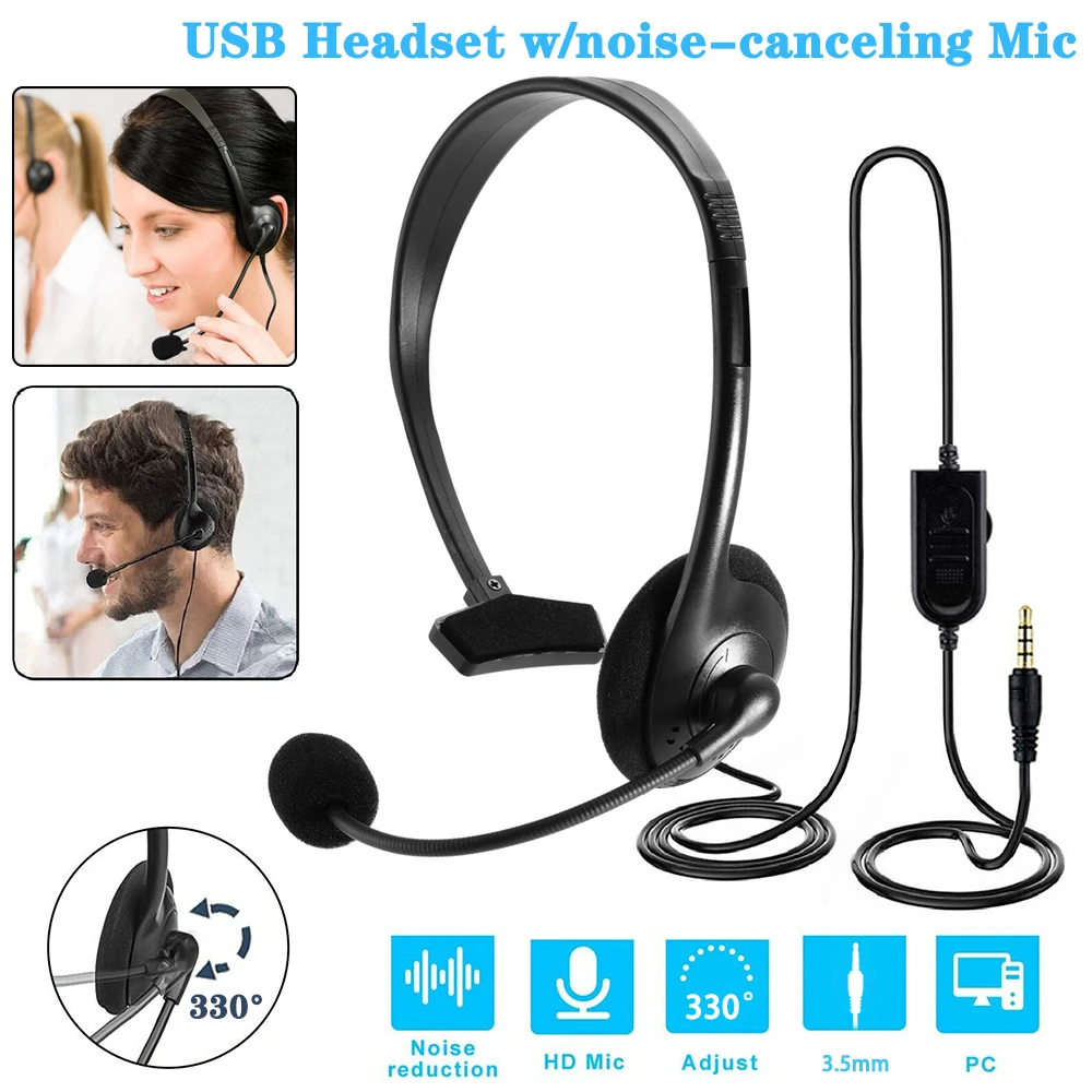 سماعة رأس USB مزودة بميكروفون لإلغاء الضوضاء وضوابط الصوت USB سماعة رأس للكمبيوتر المحمول مكتب مركز الاتصالات التجارية