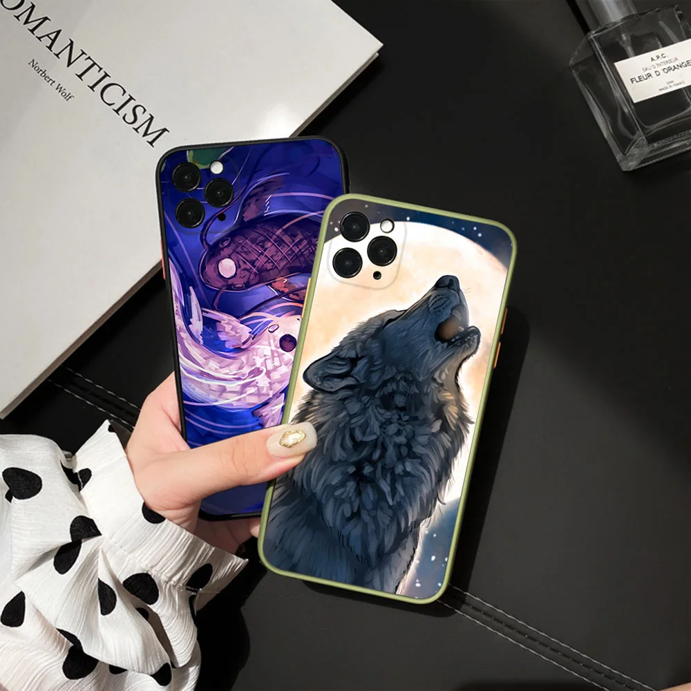 아이폰 휴대폰 케이스, 호랑이 물고기 사자 검은 늑대 반투명 커버, 아이폰 16 플러스 15 프로 맥스 14 7 8 XR SE 11 12 13 미니 X XS 패션