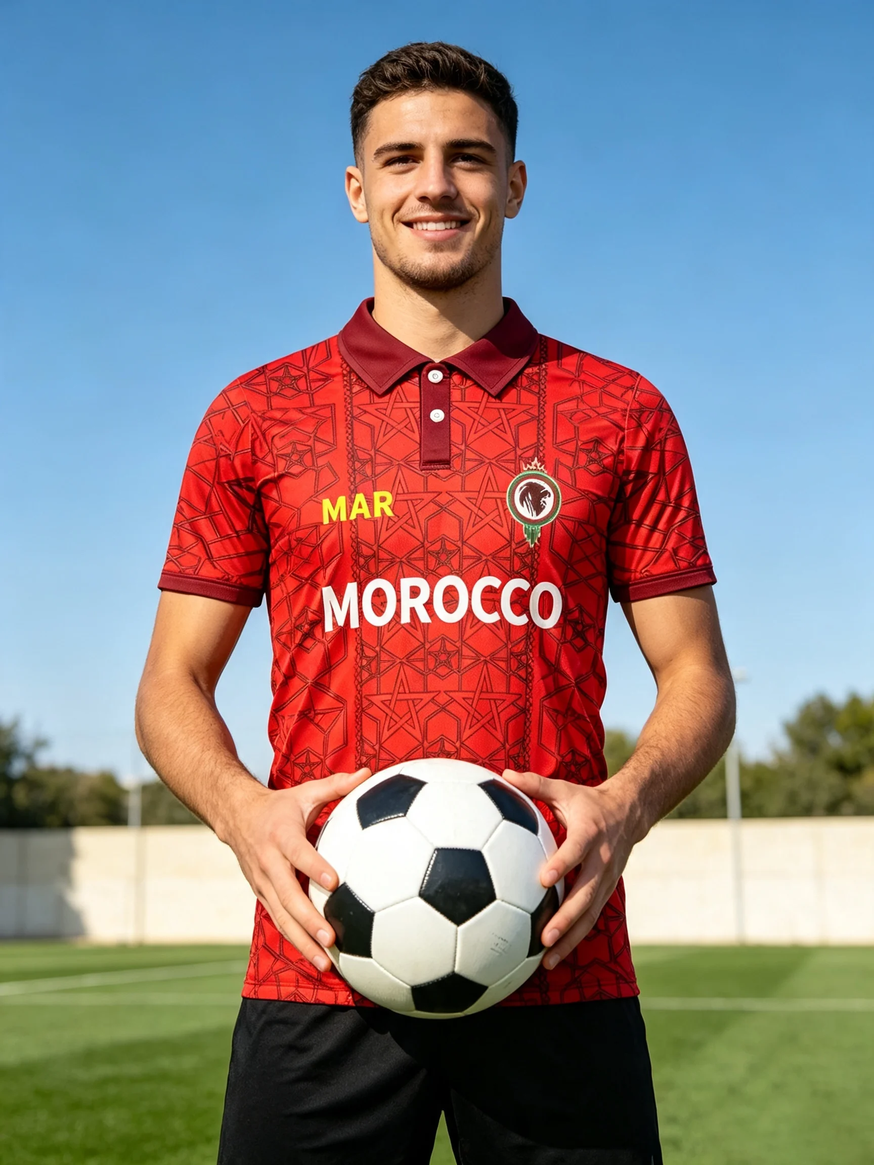 2026 Morocco football polo jersey, traditional geometric‑pattern print and lion emblem, lightweight quick‑dry sport fabric