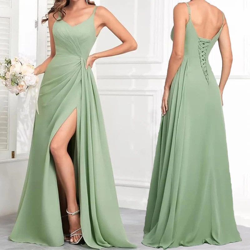 simple-slit-sheath-chiffon-draped-pleat-spaghetti-straps-evening-bridesmaid-dresses-wedding-party-formal-prom-lace-up-back