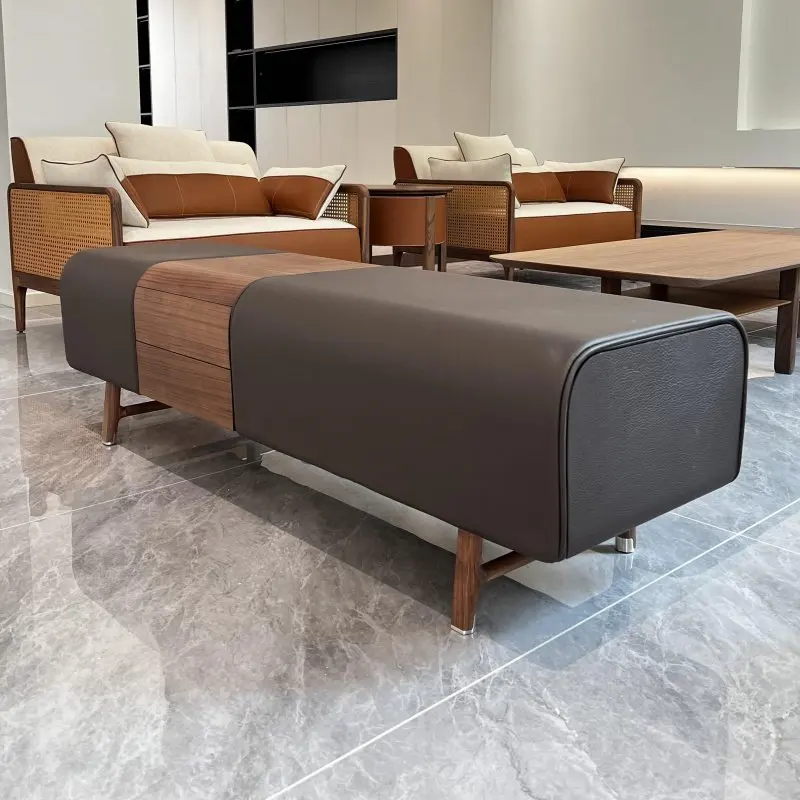 New Chinese-style solid wood sofa stool, living room sofa edge bench, North American bench, bedside stool, North American black