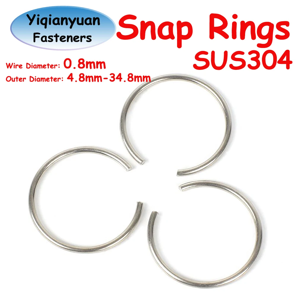

Yiqianyuan 10Pcs 0.8mm Diameter SUS304 Stainless Steel Round Wire Snap Rings Hole Retainer Circlips for Shaft OD 4.8mm-34.8mm