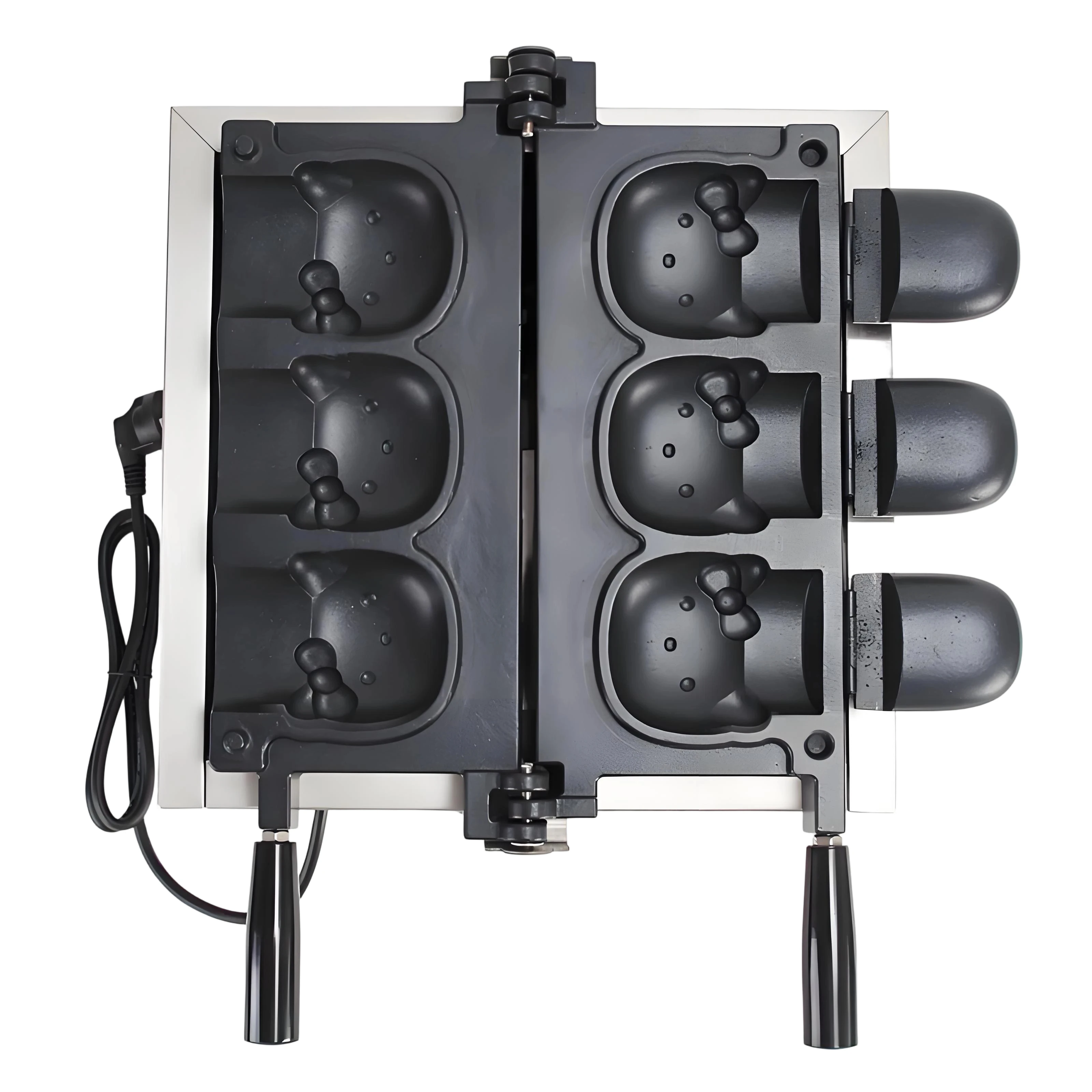 

Коммерческая электрическая вафельница в форме кошки из нержавеющей стали, 201 Вт, портативный дизайн, кнопочное управление, на 3 вафли