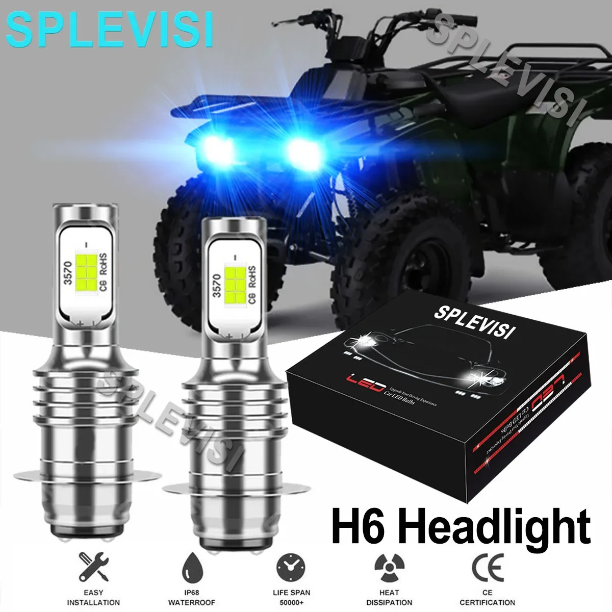 2PCS 8000K Ice Blue 35W LED Headlight Bulbs ATV UTV For Kawasaki Prairie 300 1999 2000 2001-2002 360 2008 400 2000 2001 2002