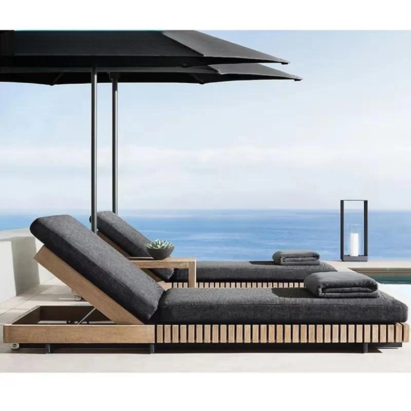 Villa  Sun Loungers Hotel Teak Lounger Chair Resort Outdoor Furniture Patio Outdoor Daybed Garden Chaies