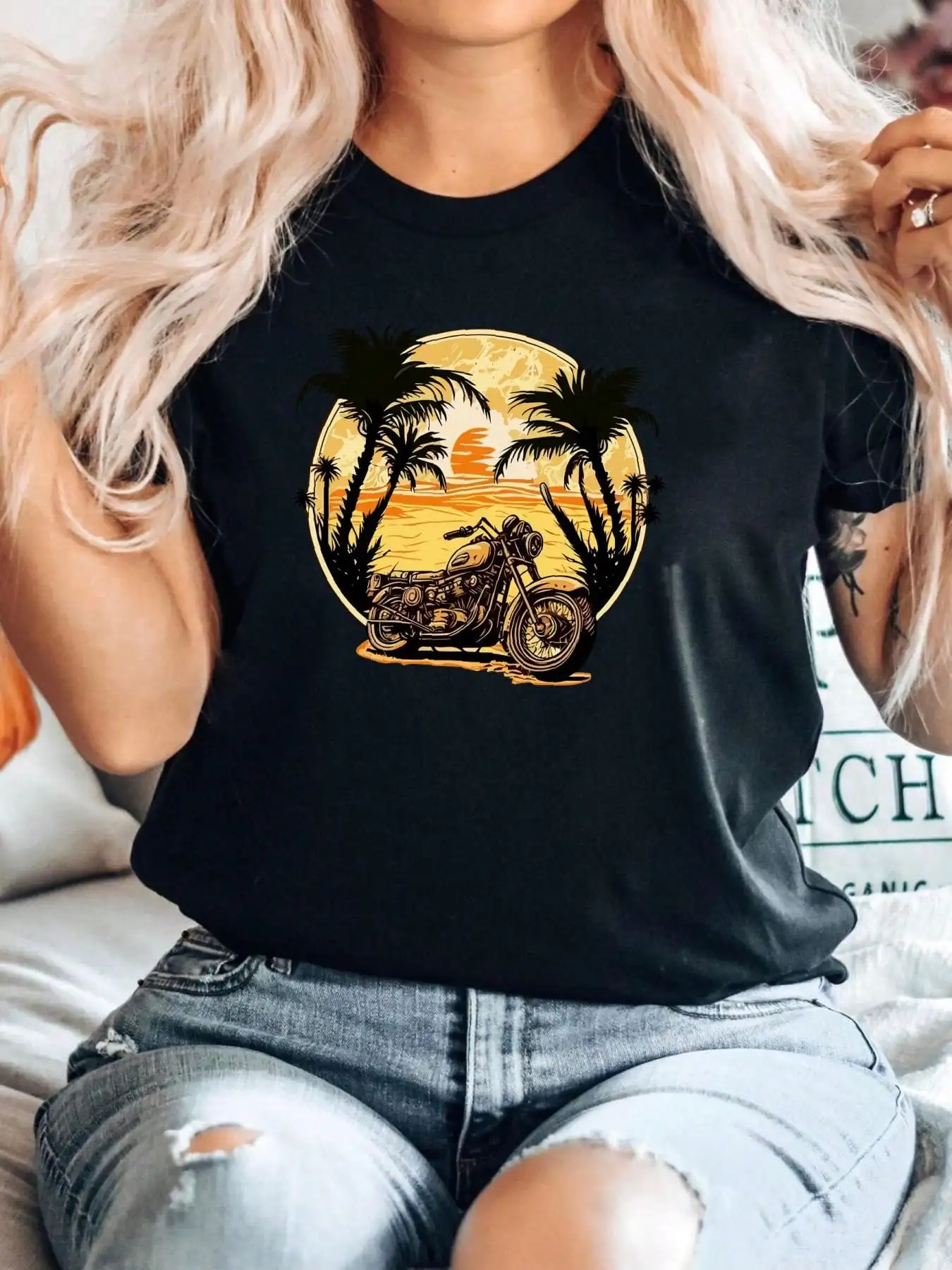 

100% Cotton Motorbike T Shirt Rider Motorcycle Biker Bike Lover Apparel Sunset Homme Summer Fashion Streetwear Print Round Neck