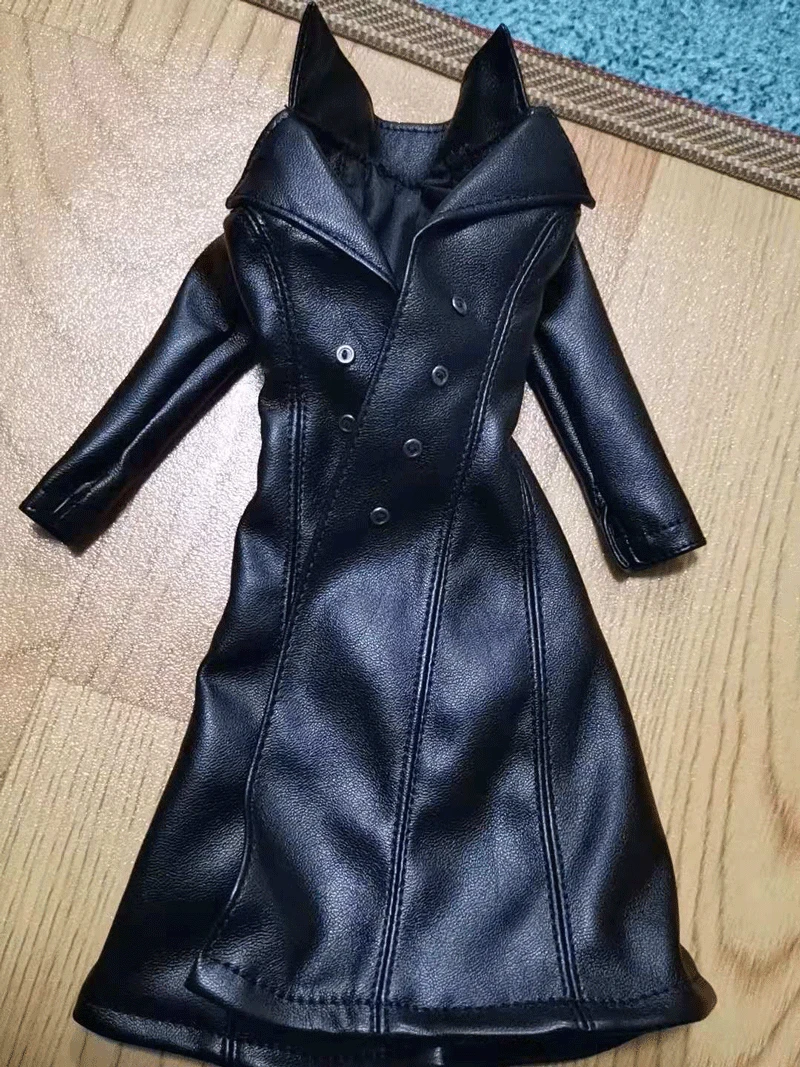 H1-10 1/6 Scale Women Black Trench Coat With Wire Model For 12