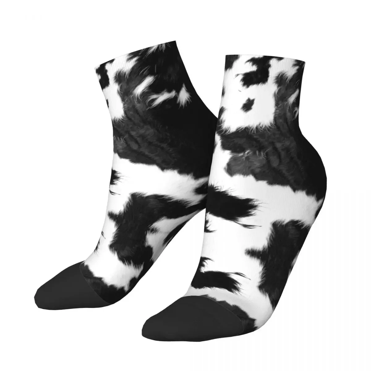 Modern Cowhide Faux Leather Men Women Crew Socks Unisex Cool Fur Texture Spring Summer Autumn Winter Dress 