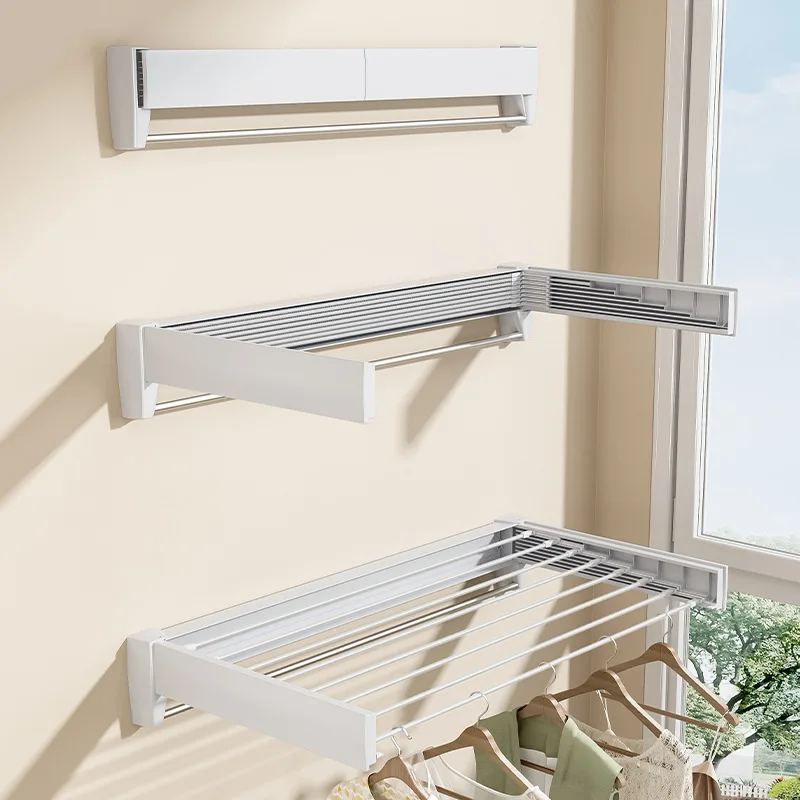 Hidden Foldable Retractable Wall Drying Rack Bathroom Towel Holder