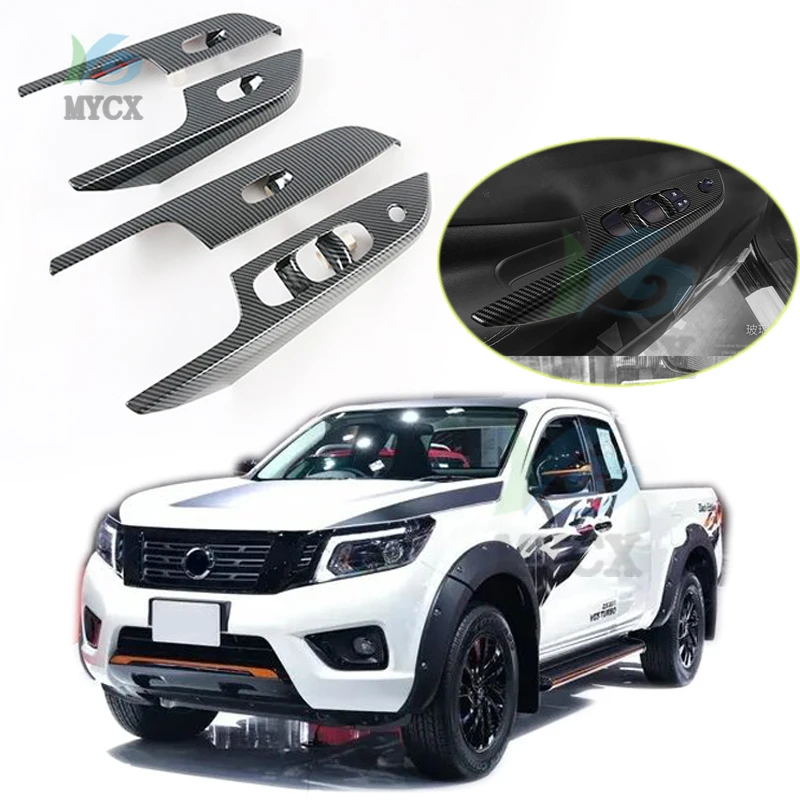 4PCS carbon fiber For Nissan Navara NP300 ST 2019 - 2022 Door Window Switch Cover Interior Armrest Panel Trims Car Accessory