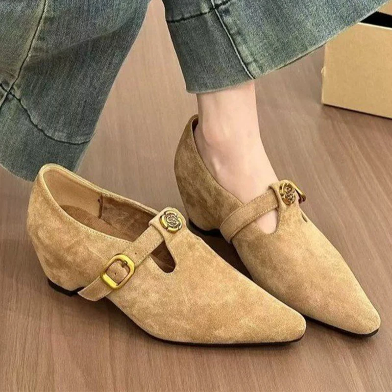 

Pointed Toe Women's Shoes Fashion Chunky Dress Loafers Shoes 2025 Autumn Suede Luxury New Elegant Designer Sexy Mujer De Zapatos