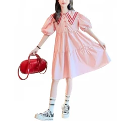 CHCH Girls Dresses 2024 Summer New Baby Girls Floral Short Sleeves Dress Children Clothes Holiday Casual Kids Pink Clothing