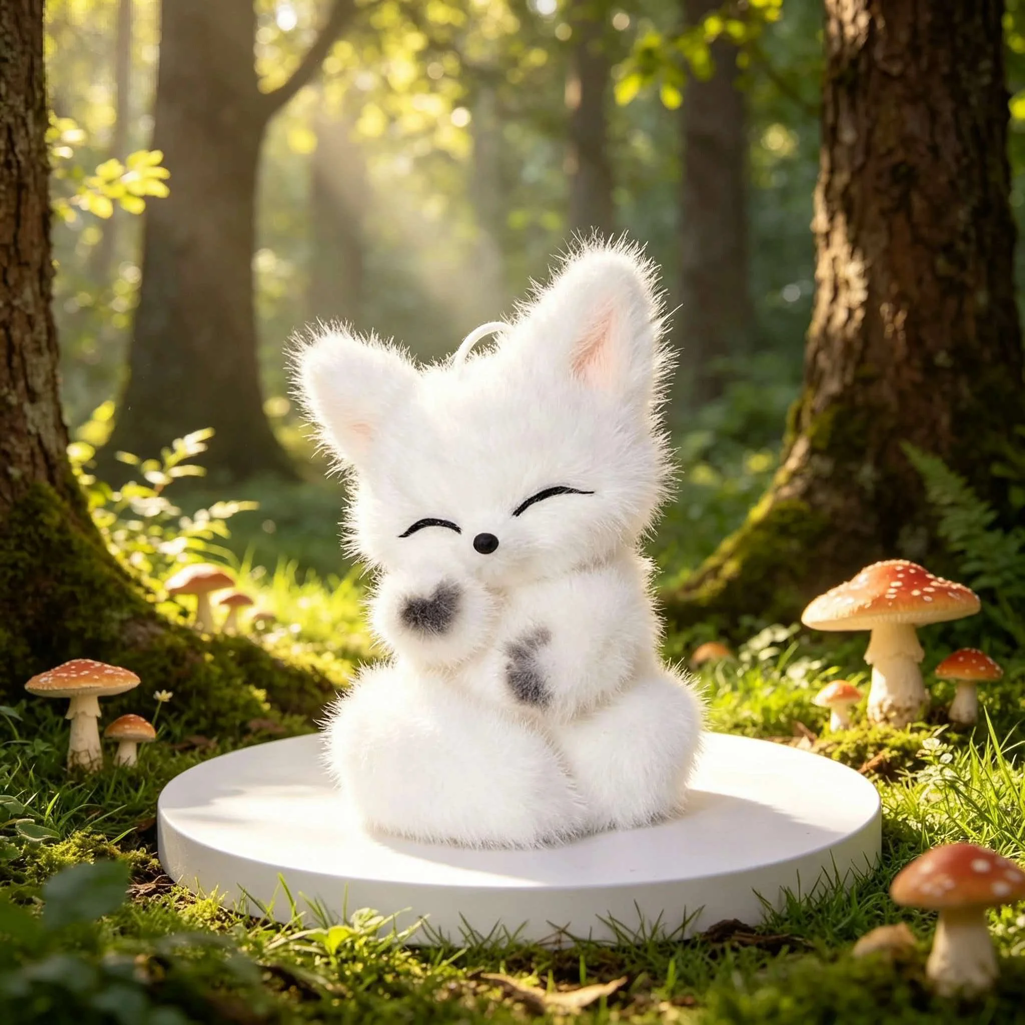 Cute White Fox Plush Keychain Faux Fur Fluffy Animal Doll Pendant Bag Charm Car Key Ring Women Backpack Decor Gift