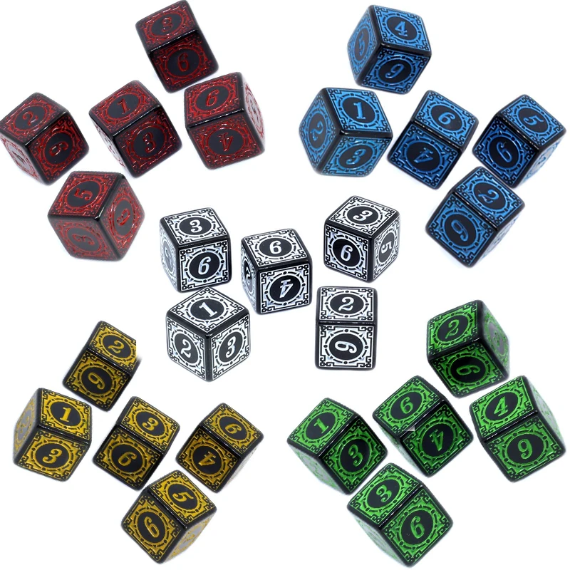 50/25//10/5/2PCS 16mm Polyhedral 4 Side Carved Pattern Dice Set D6 For Game DIY Board Game Accessories