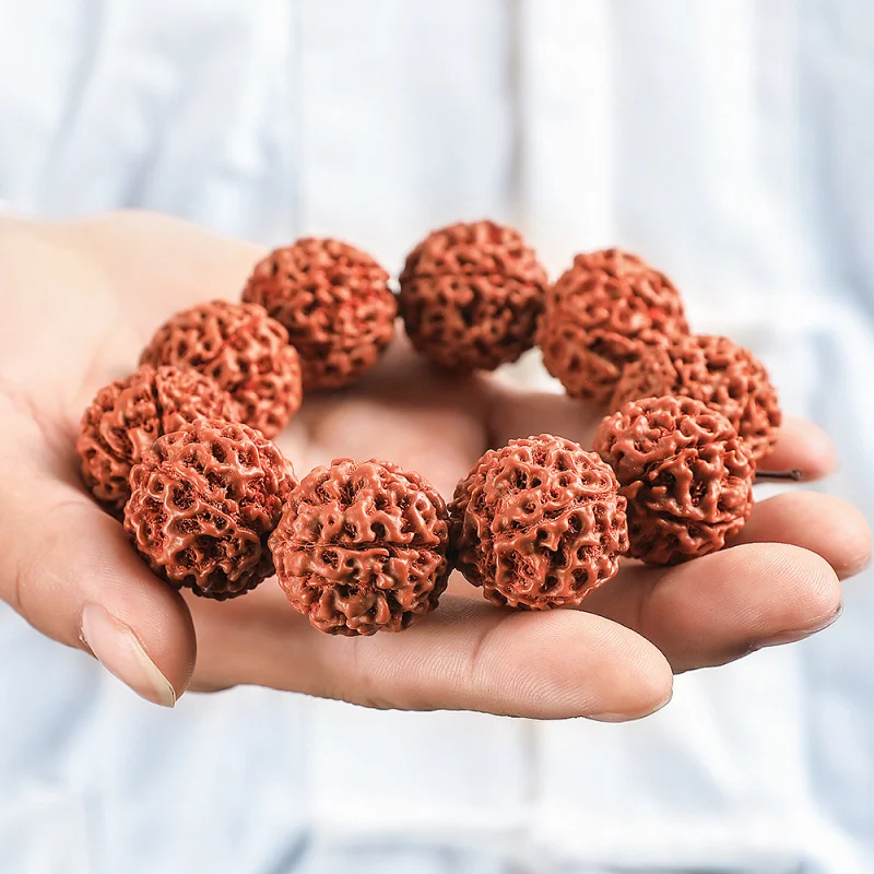 

Indonesia Floor Red Rudraksha Bracelet Wholesale Original Seed King Kong Cultural Artifact Prayer Beads Bracelet Six-Flap Stall