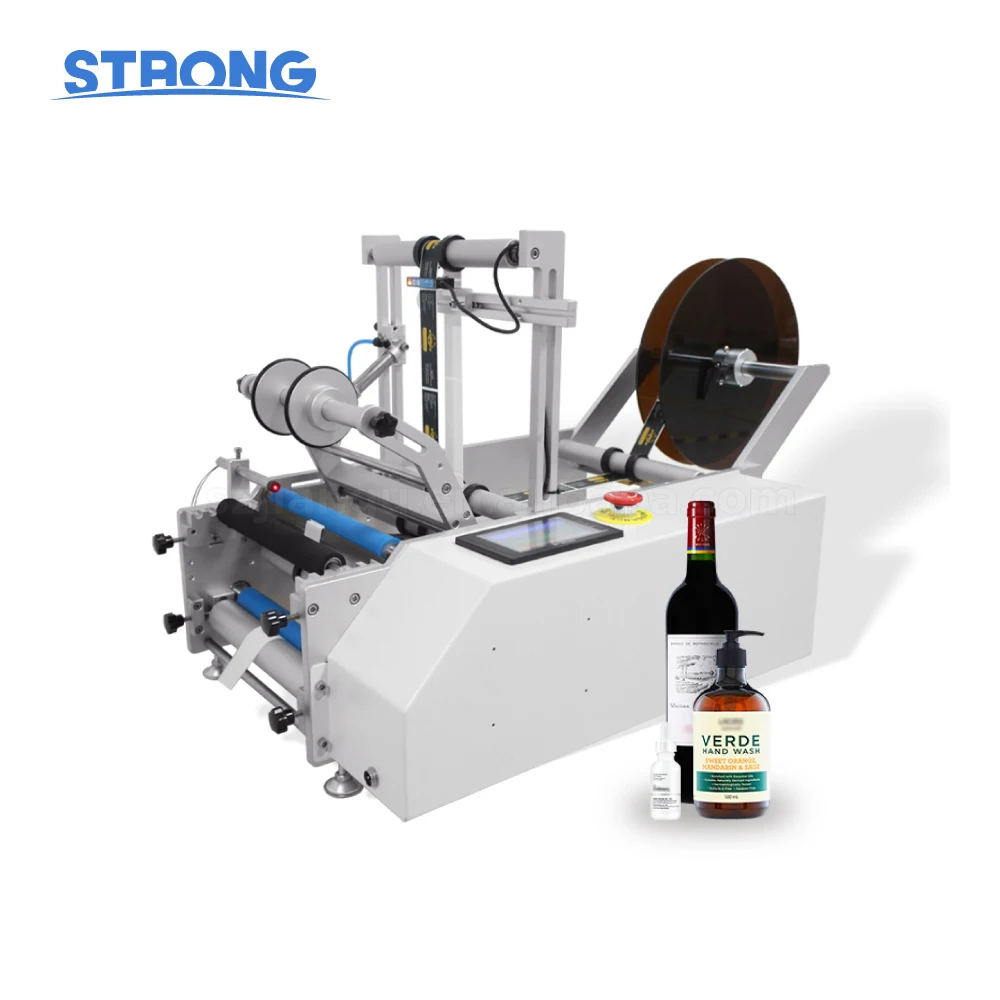 

Intelligent Desktop Small Semi Auto Round Bottle Labeling Machine Self Adhesive Label Double Sided Positioning Red Wine Oval