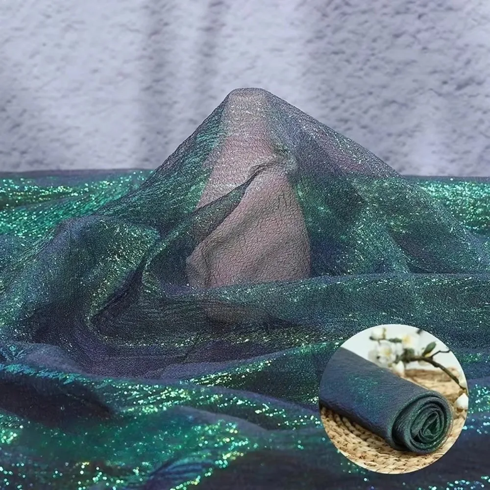 

100x140cm Rainbow Laser Yarn Fabric Illusion Color High-Density Organza Fabric Wrinkled Texture Designer Iridescent Organza