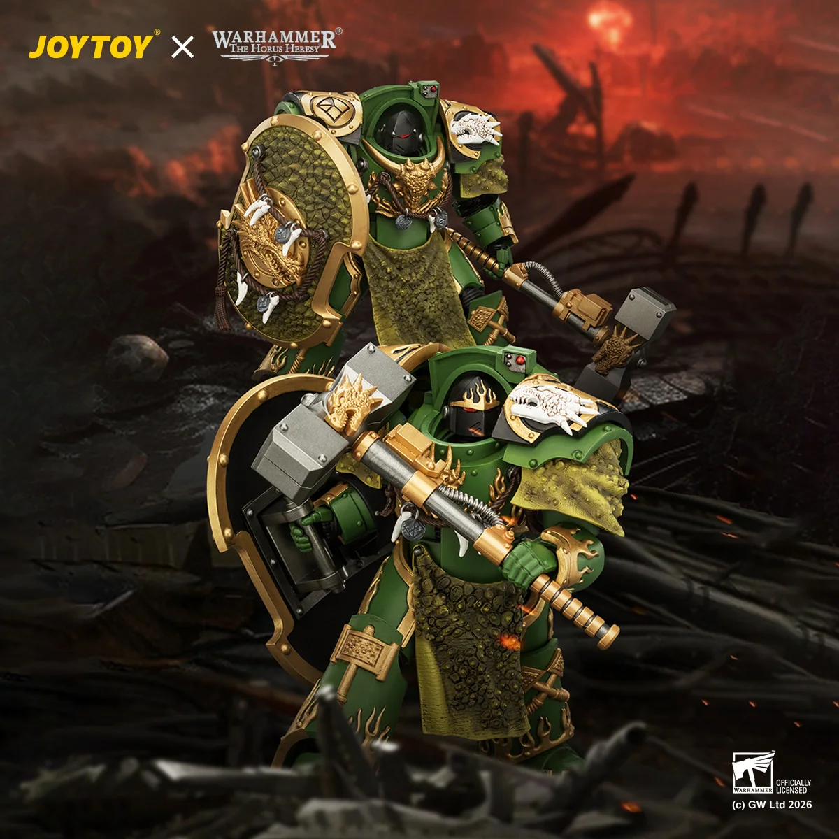 JOYTOY Warhammer The Horus Heresy Action Figures Salamanders Firedrake Terminator with Thunder Hammer Dragonscale Storm Shield