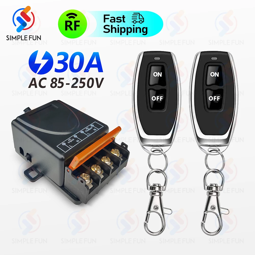 Bezprzewodowy zdalnie sterowany włącznik światła RF 433Mhz 110V 220V 230V 30A przekaźnik dużej mocy, nadajnik ON/OFF, do wentylatora lampy pompy wodnej