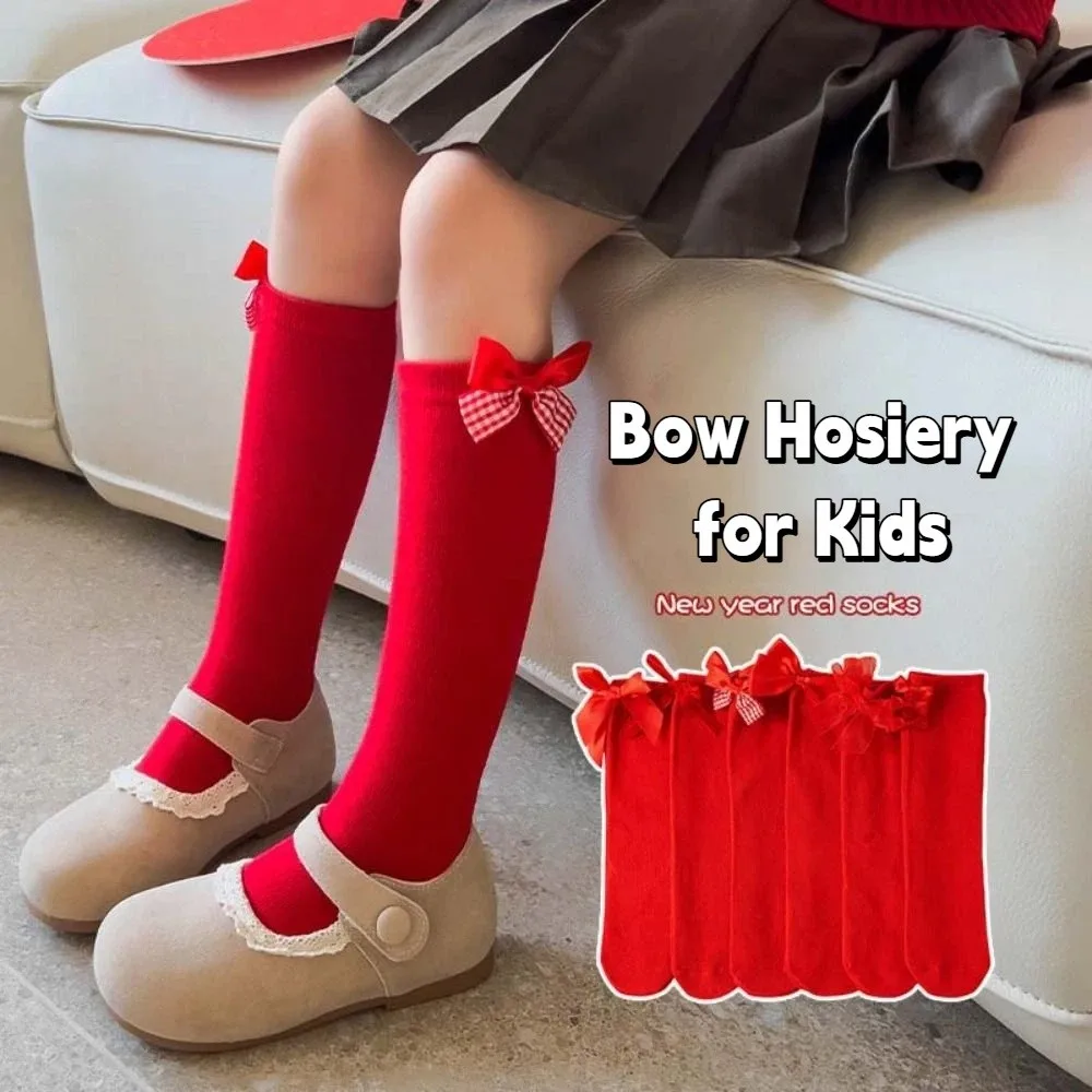 Cute Cotton New Year Red Socks MidTube Comfortable Children Long Socks Sweet Princess Knee High Stockings Gifts