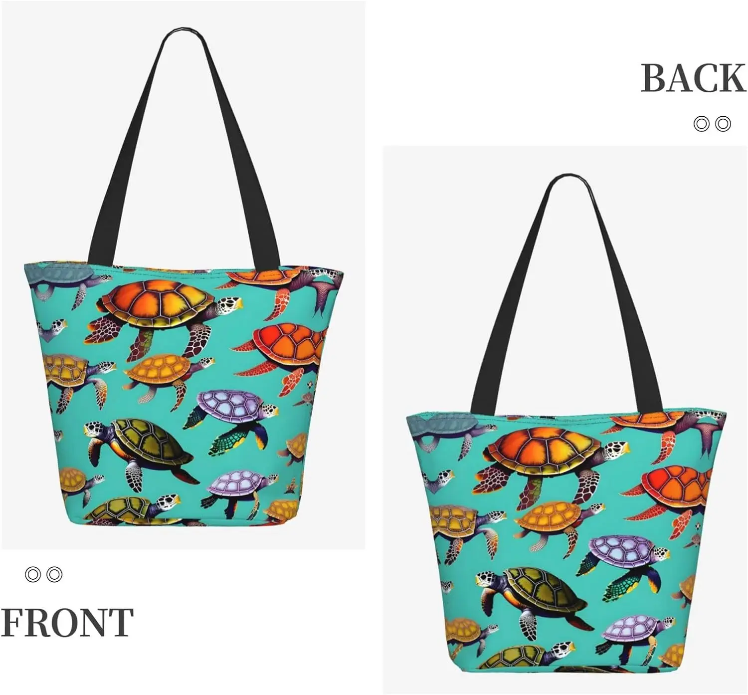 Animals Sea Turtles Tote Bag with Zipper for Women Inside Mesh Pocket Heavy Duty Casual Anti-water Cloth Shoulder Handbag