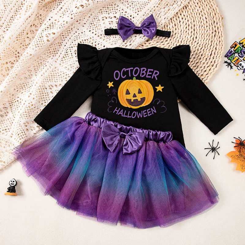 Vestidos de Cosplay de fiesta de Carnaval de Halloween para niña, conjunto de falda de manga larga con esqueleto de calabaza, regalo para niña, 2024