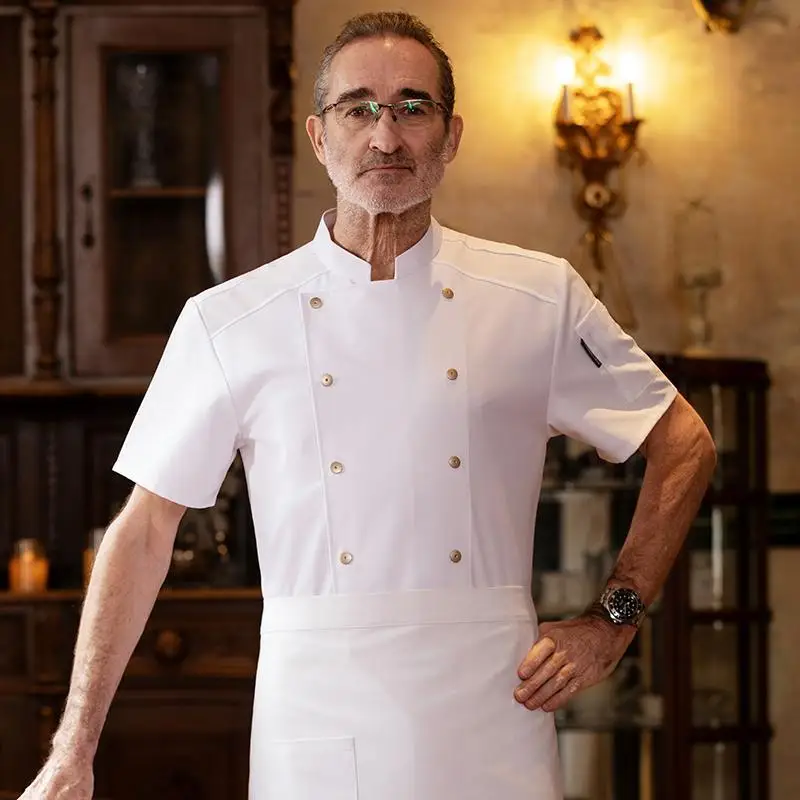 Veste de Chef de restauration de pâtisserie, manches courtes, unisexe, Restaurant, hôtel, cantine, cuisine, uniforme de travail, manteau de Chef fin d'été