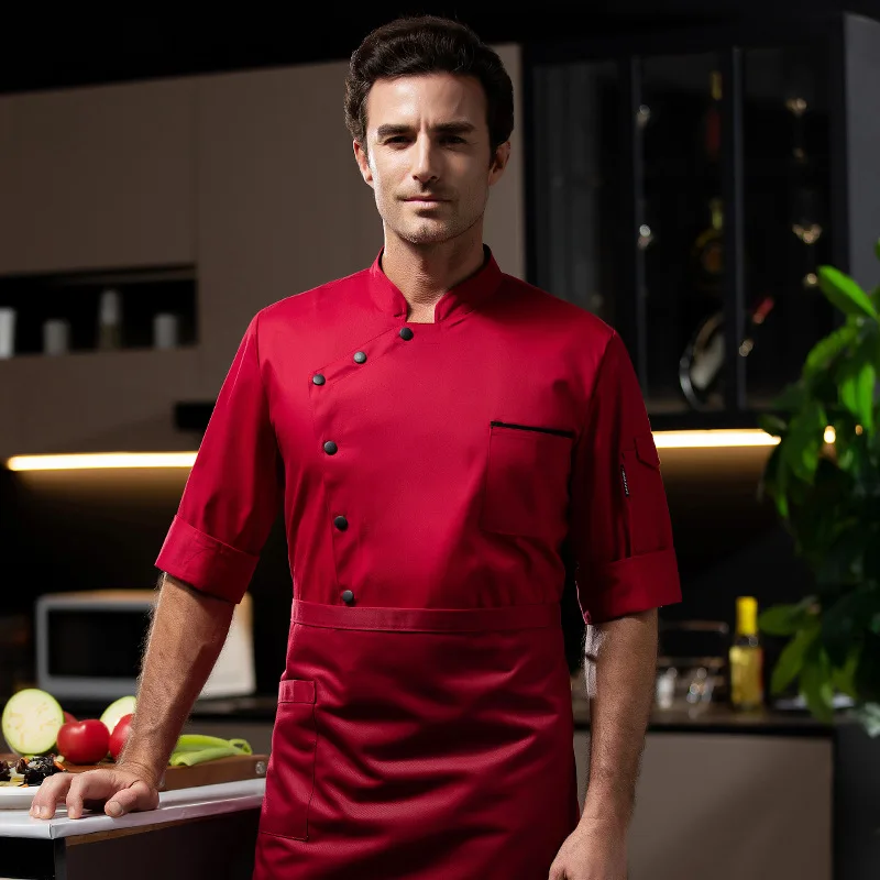 Hotel Restaurant Chef Work Uniform Three-Quarter Sleeve White Restaurant Hot Pot Canteen Cake Baking Kitchen Autumn Outfit