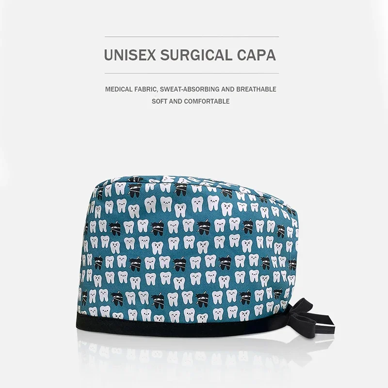 Berretto chirurgico stampato in cotone Berretto per capelli lunghi da donna Dentista Clinica odontoiatrica Foulard Berretto da infermiera regolabile da uomo