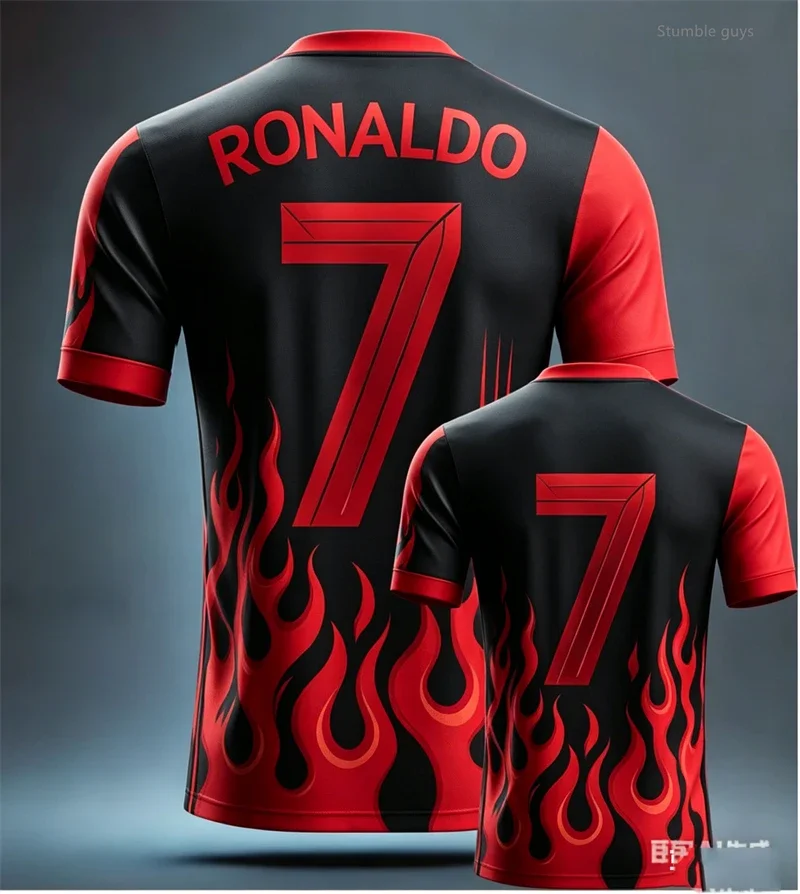 Herren Sommer Ronaldo Fußball Kurzarm-T-Shirt Lässiges Sporttrikot Kinder Jungen Street-Tops Täglich Outdoor