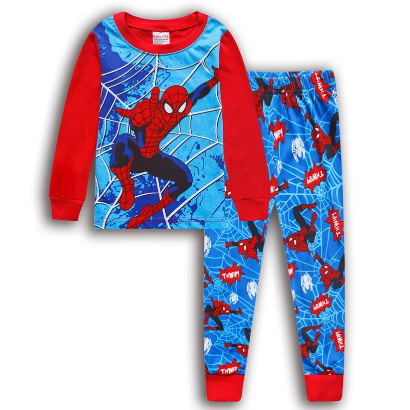 2pcs/set Marvel Kids Pajamas Spider Man Sets Baby Girls Boys Cotton Sleepwear Cartoon Long Sleeve Tshirt+Pants Set Home Costume