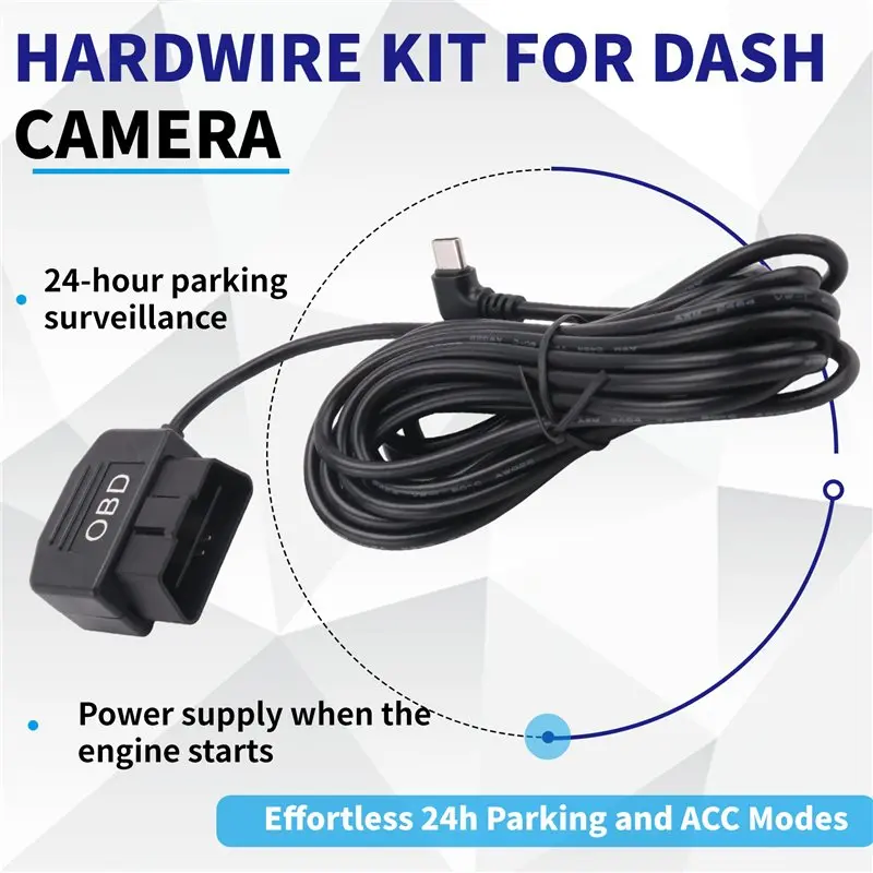 WF-Dash Cam OBD Hardwire Kit,Dash Camera USB Type C Hardwire Kit With OBD Power Cable For Dashcam 12-24V To 5V/3A