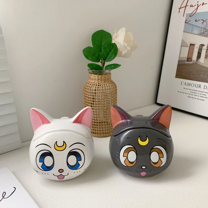 2024 neue Ankunft Sailor Moon Katze Keramik Tassen Schwarz Weiß Katze Cartoon Becher Mit Griff Anime Nette Trinken Wasser Milch Tasse Weihnachten geschenk