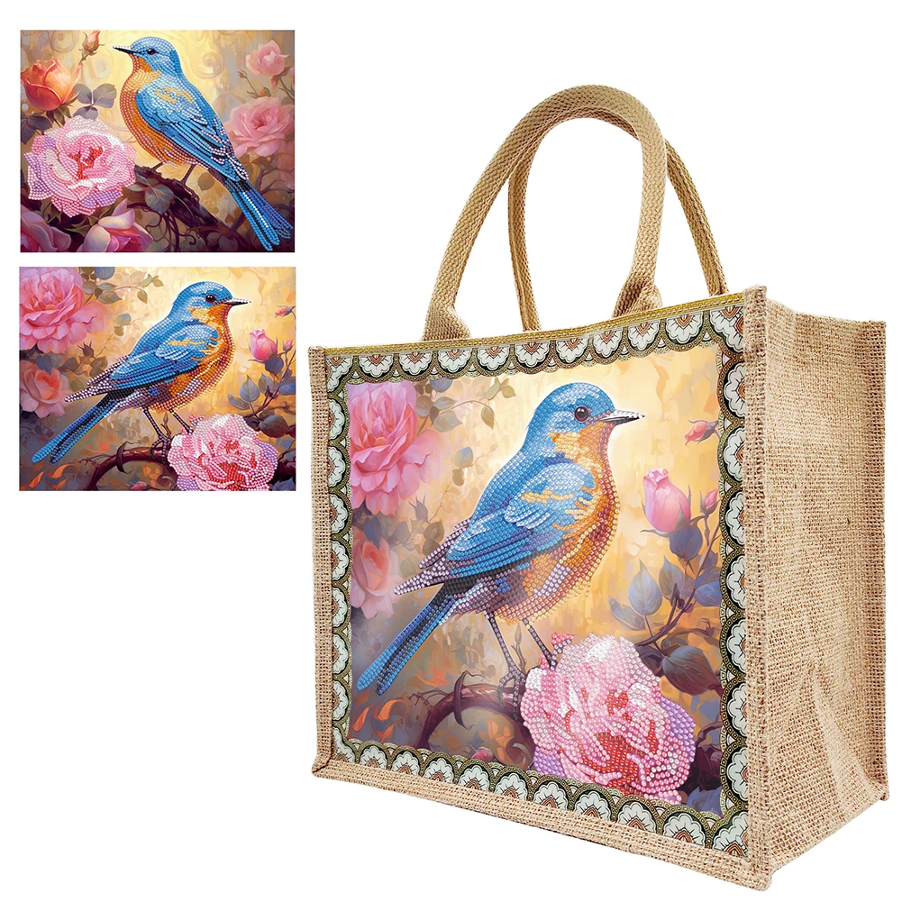 Diamond Painting Tote Bag Diamond Painting Handbag Reusable Linen Diamond Painting Grocery Bags Pterosaur for Women Adults Craft