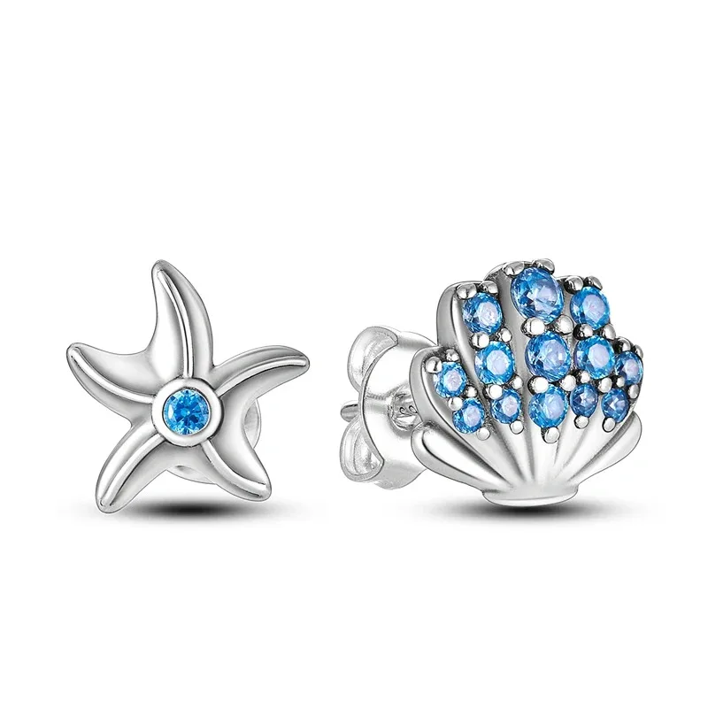 Regalo Elegante para Mujer: Pendientes de Tuerca de Estrella de Mar de Plata de Ley 925 con Circonita Brillante،