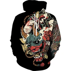 Japanese Samurai 3D Printed Hoodie For Men Personality Cool Streetwear Pullovers Harajuku Long Sleeve Hooded Sweatshirt Clothes