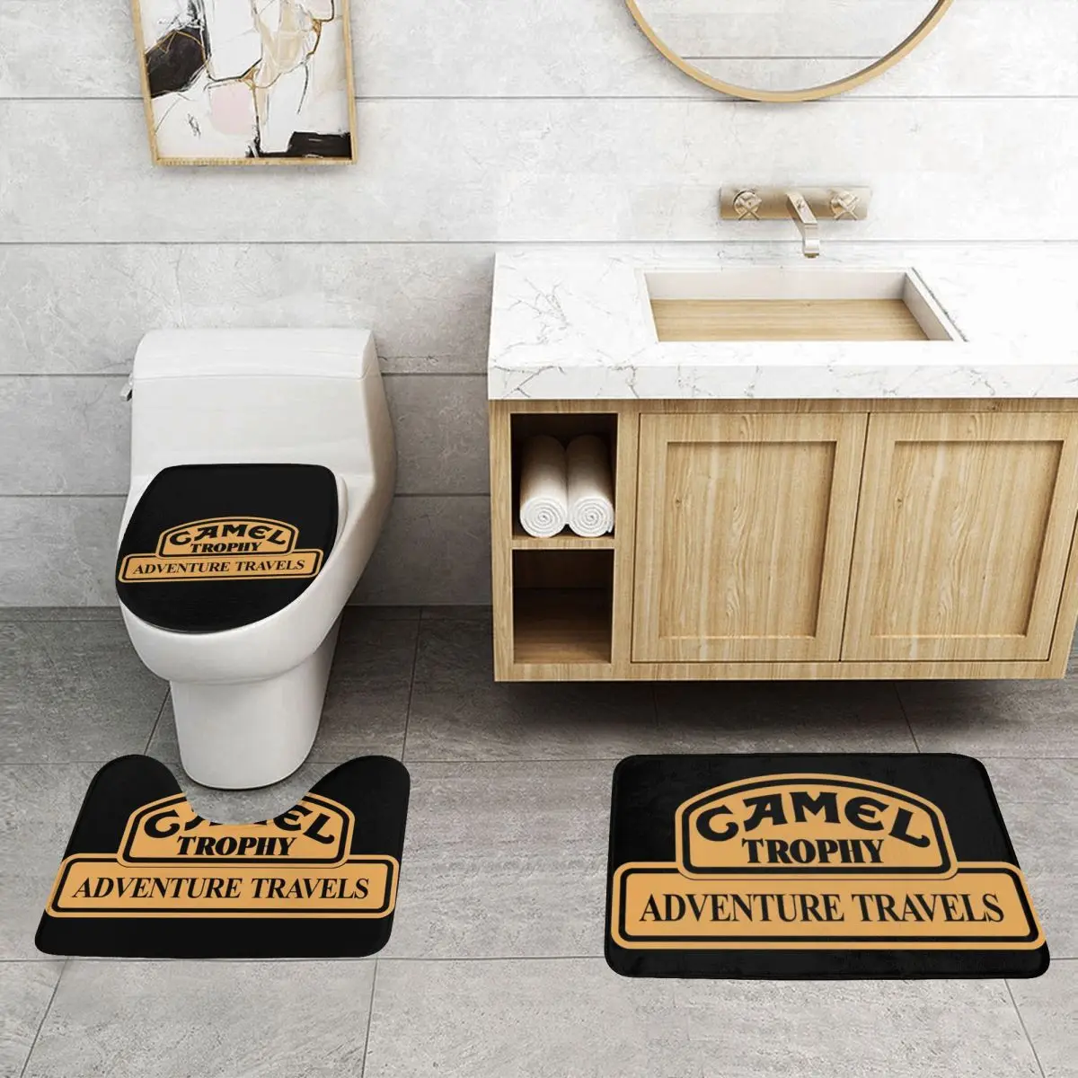 Custom [Camel Trophy 3 Pieces Bathroom Rugs Absorbent Non-Slip Toilet Bath Mat Sets