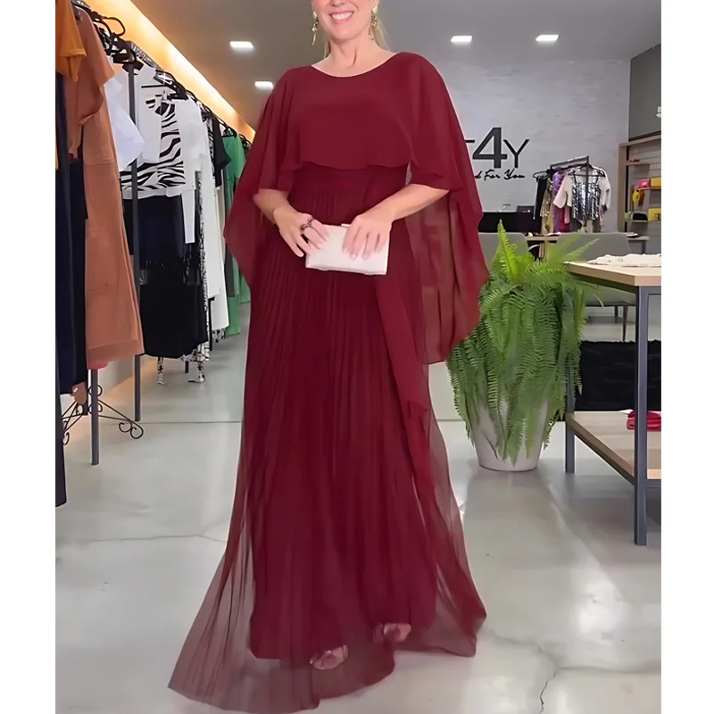 Vintage Mulheres Chiffon Vestido Verão Moda Xaile Vestido Duas Camadas Oco Out Back Big Hem Plissado Longo Maxi Vestido