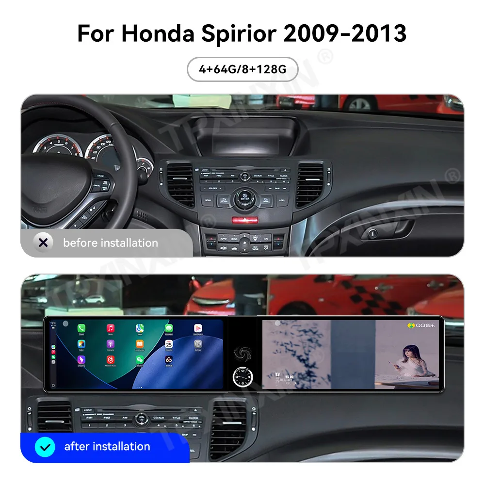 Dual 12.3 Inch Car Radio For Honda Spirior 2009-2013 Android13 HD Screen CarPlay GPS Navigation Multimedia Player Head Unit Auto