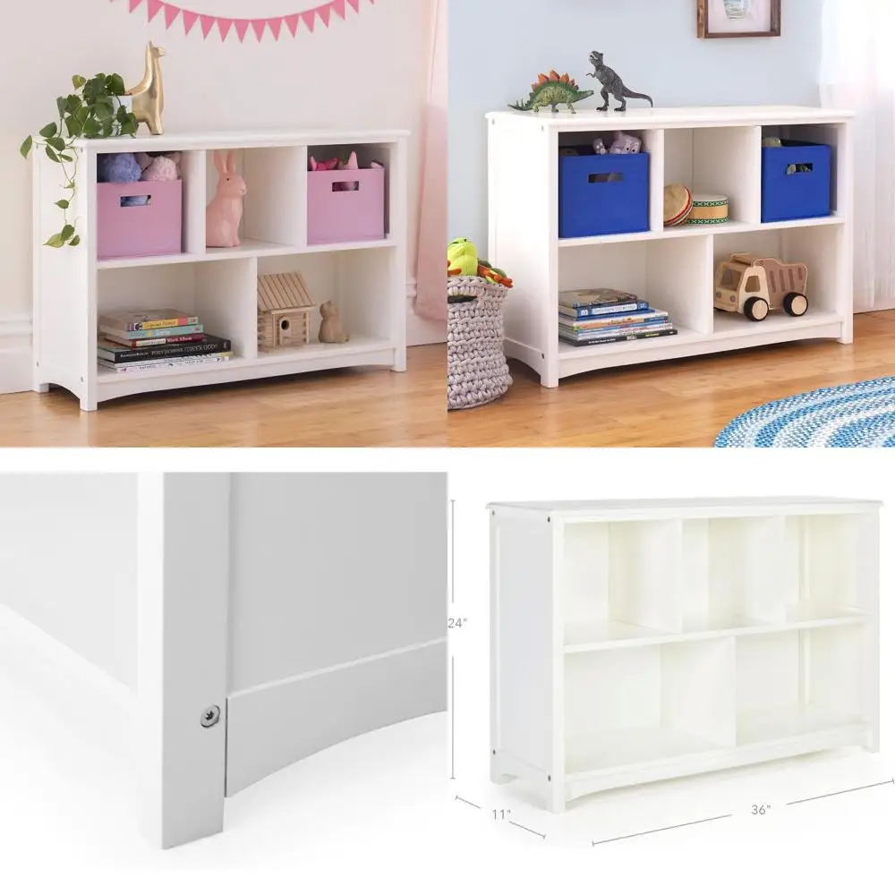 Classic White Wooden Storage for Kids: 5-Compartment Organizer for Toys, Art, Clothes & Books