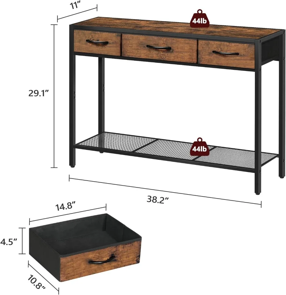 Mesa consola con cajón, mesa con almacenamiento, mesa estrecha para vestíbulo de sofá para sala de estar, entrada, pasillo, marrón rústico y negro