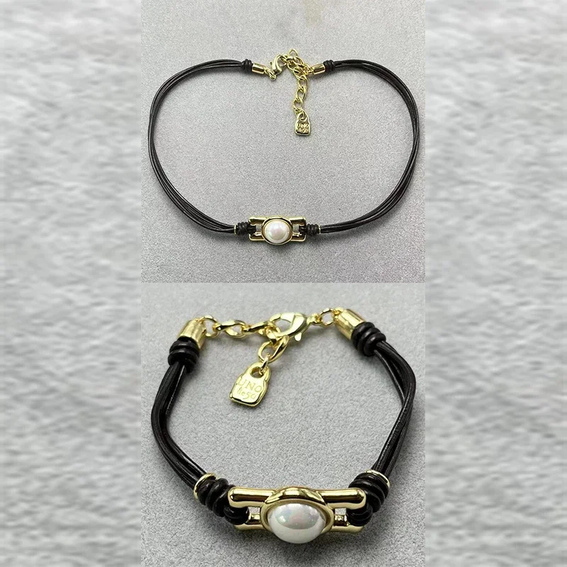 UNOde-Ensemble de bijoux de style palais classique pour femme, bracelet en cuir perlé, collier en UL, cadeau pour femme, Espagne, 2024