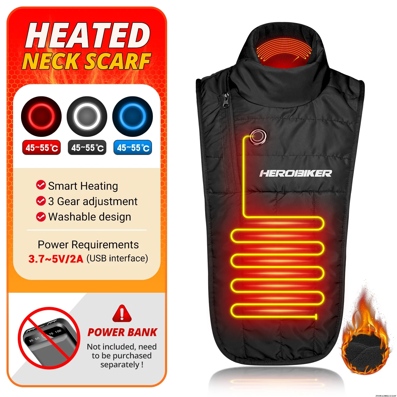 

Winter Motorcycle Heated Scarf Windproof USB Electric Heating Neck Protector Bibs Winter Collar Motorcyclist Rider Chest Neck