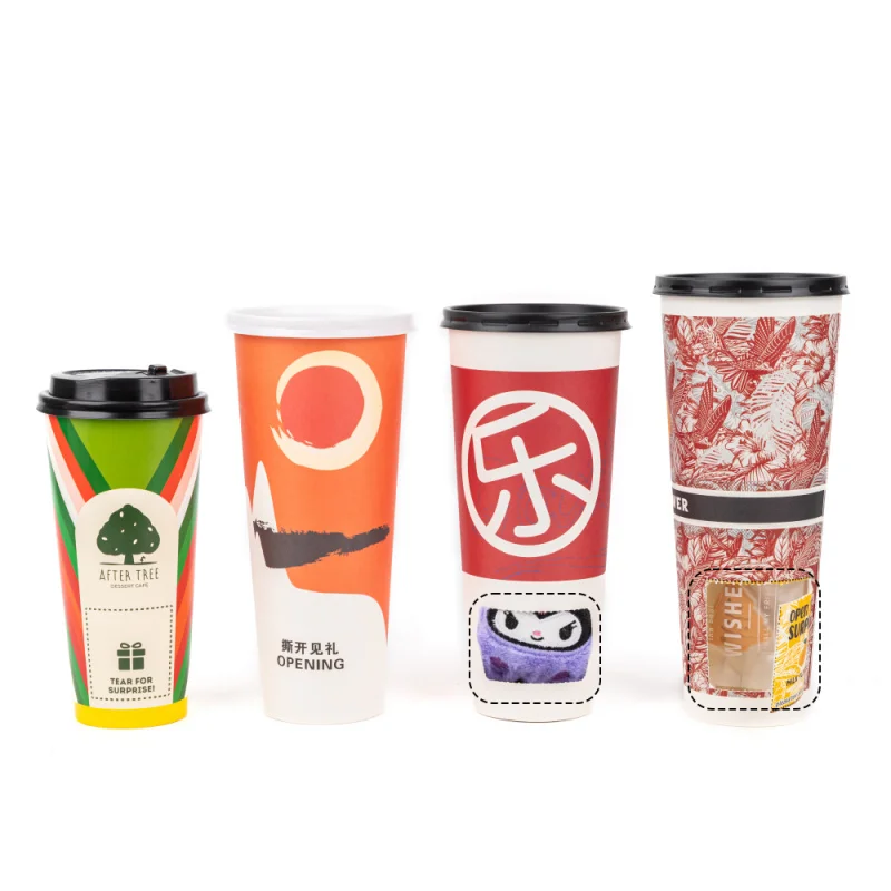 Custom.LOKYO 16oz 24oz قابل للتحلل الحيوي حجم مخصص ورقة فقاعة فنجان شاي الغذاء الصف المستدام جدار واحد النبيذ ويسكي B