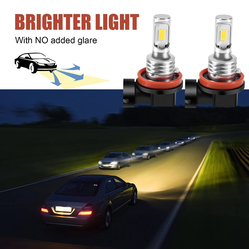 H11 H8 H16 80W 4000LM 3000K Yellow Tech LED Fog Lights Conversion Bulbs Kit