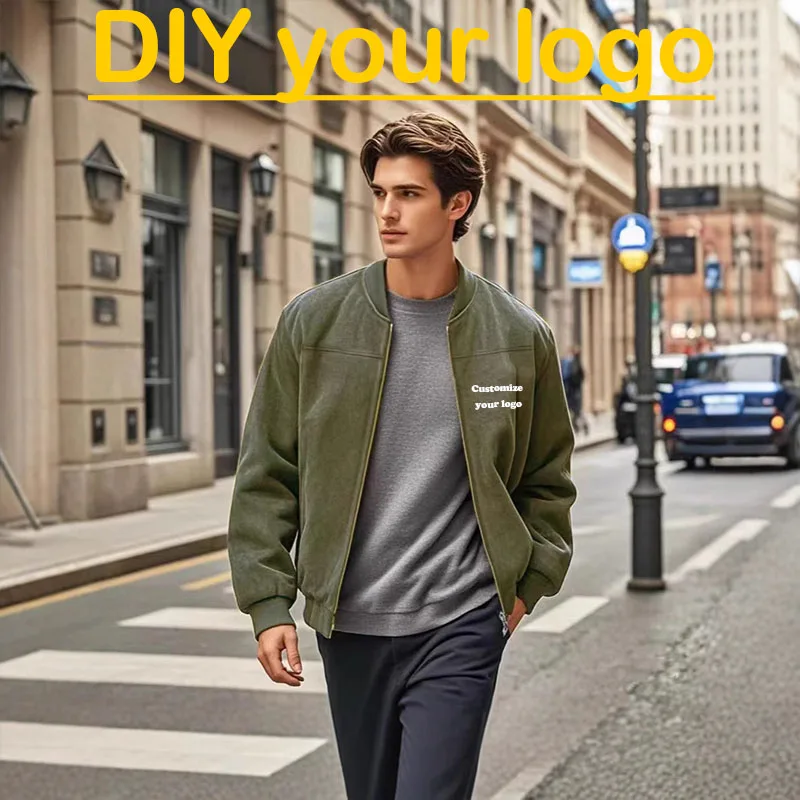 

DIY customizes your logo for the new autumn vintage men's jacket, solid color men's zipper jacket, fashionable men's top