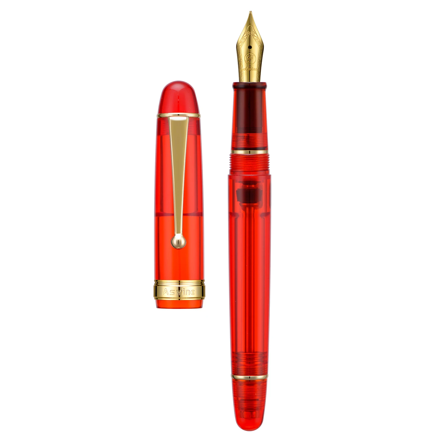 Asvine V126 Vacuum Filling Fountain Pen EF/F/M/1.1 Nib, Transparent Red Acrylic Writing Gift Pen